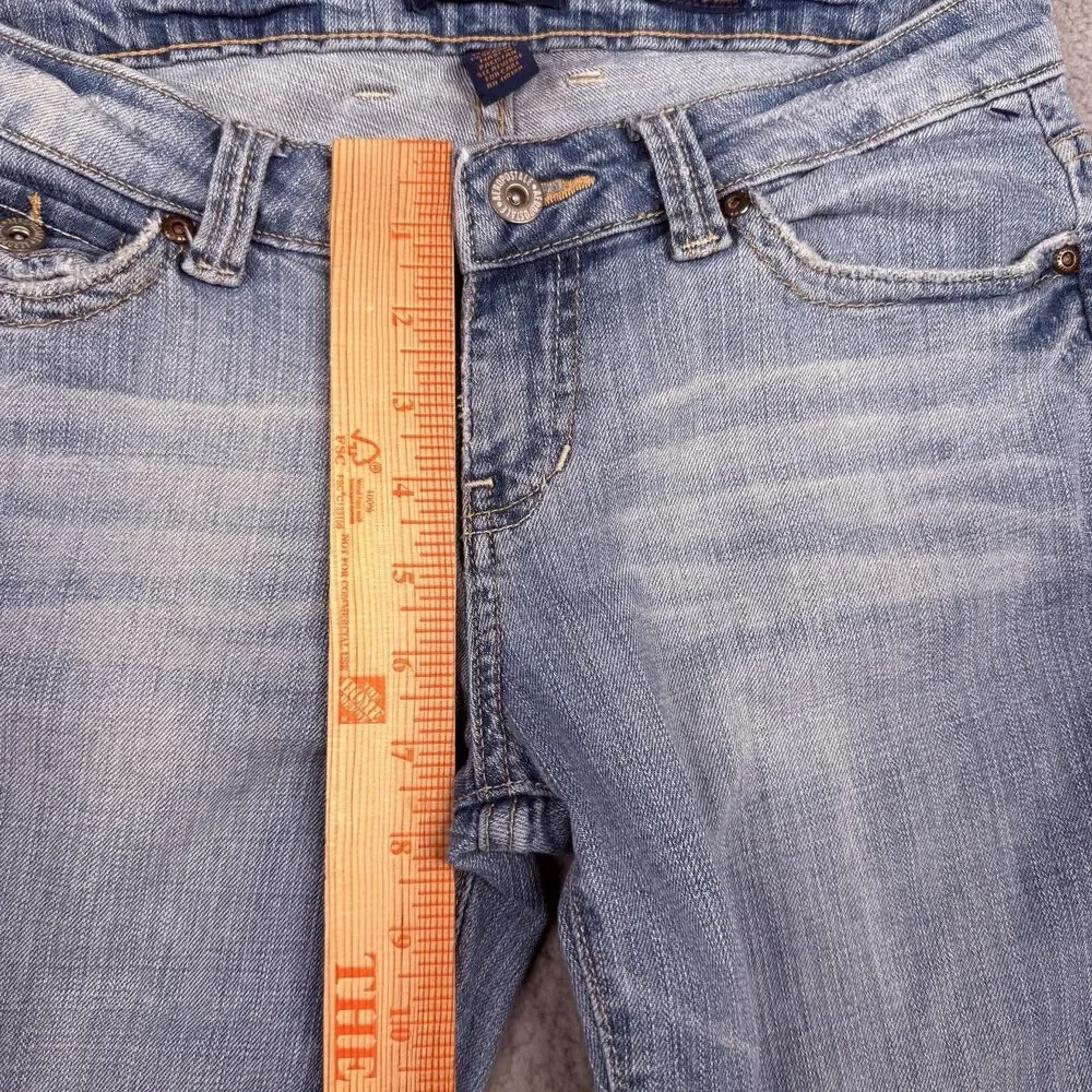 Aeropostale Flare Jeans Womens 3/4S Light Wash Low Rise Y2K Stretch Denim Flap